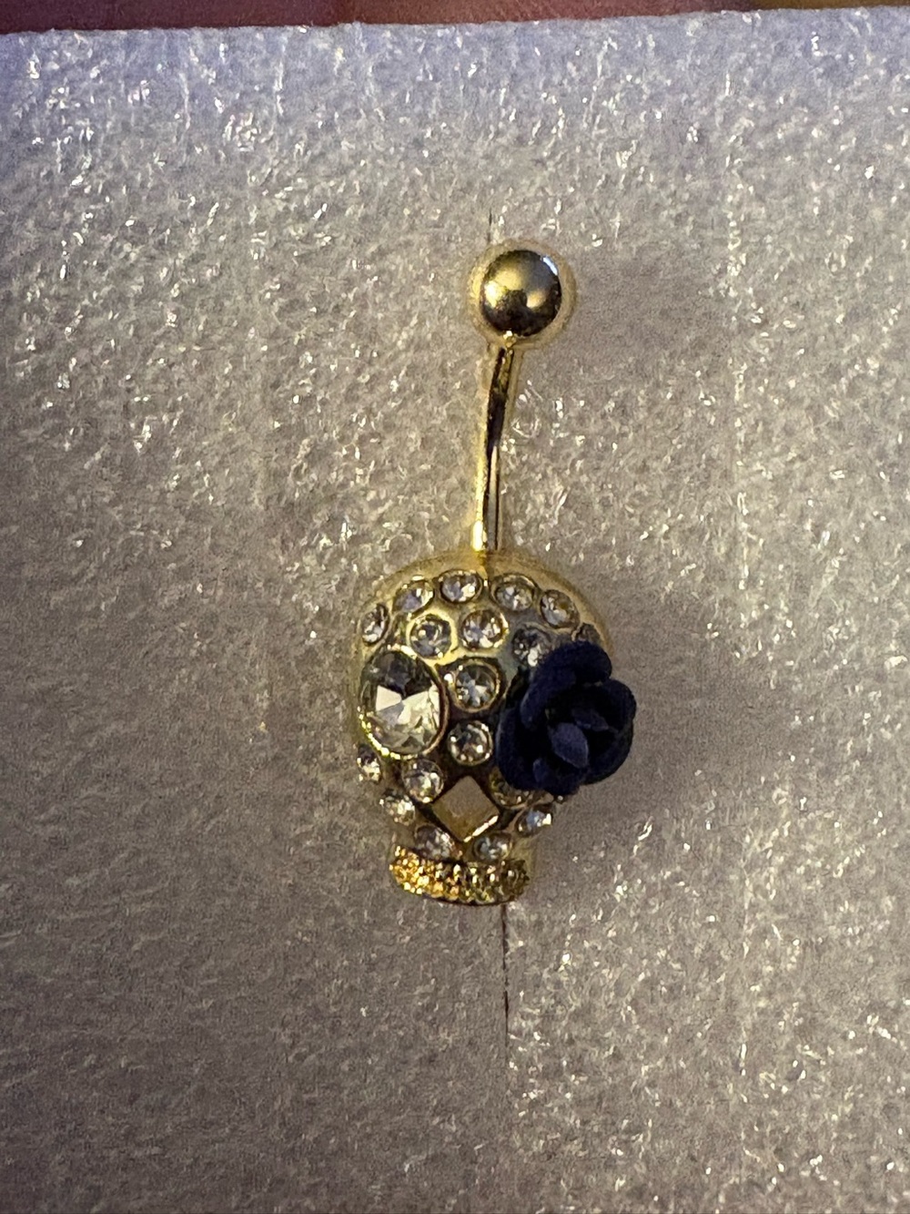 Belly Ring-Blue like sapphire, Stainless Steel skeleton head in Gold Tone